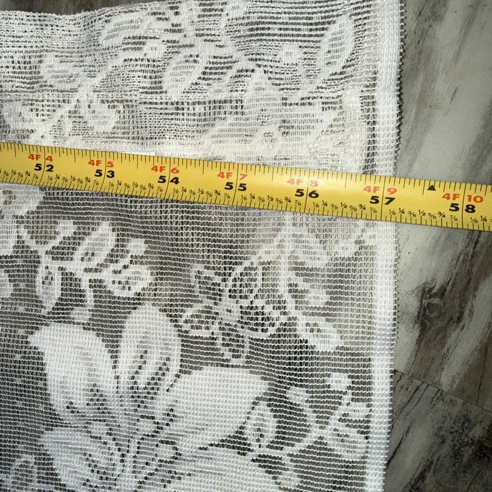 Set Of 2 Vintage Floral White Lace Sheer curtains Panel Valance Swag 57X16 In Ea